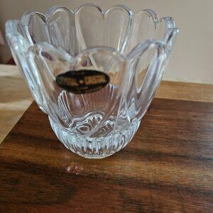 VINTAGE CRYSTAL CANDLE HOLDER ELONGATED HEARTS VOTIVE BY SHANNON CRYSTAL